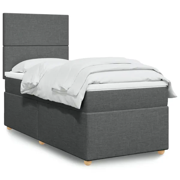 Gossi pat box spring cu saltea, gri inchis, 90x200 cm, textil