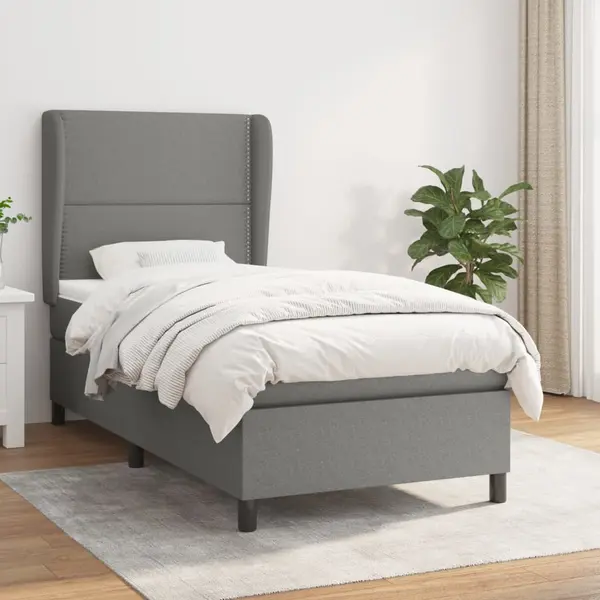 Gossi pat box spring cu saltea, gri inchis, 90x200 cm, textil