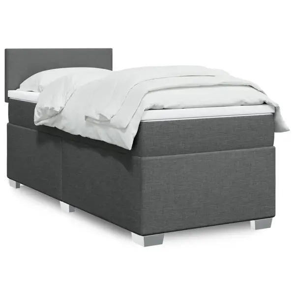 Gossi pat box spring cu saltea, gri inchis, 90x200 cm, textil