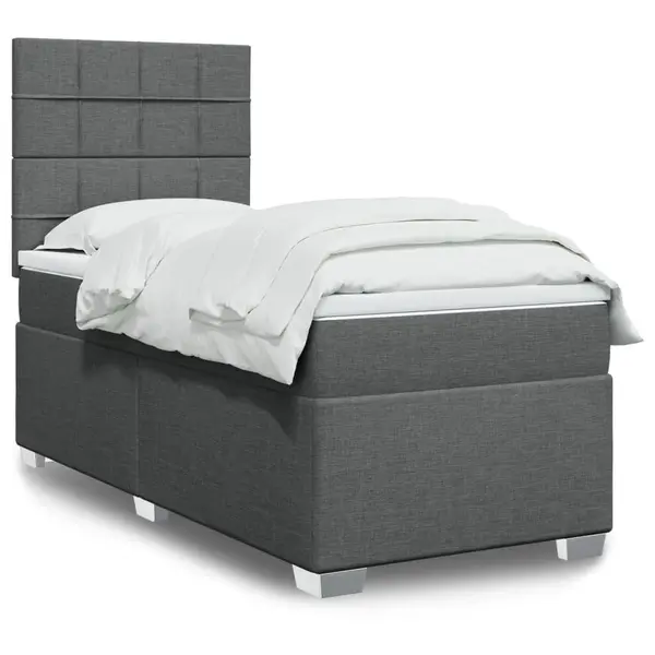 Gossi pat box spring cu saltea, gri inchis, 90x200 cm, textil