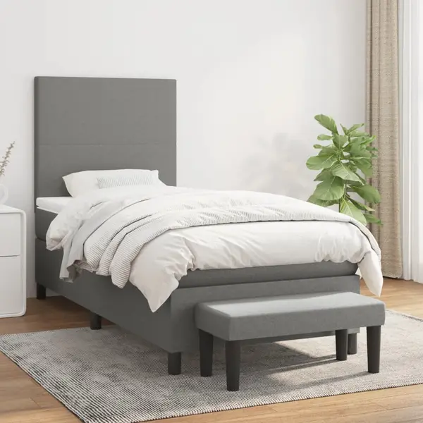 Gossi pat box spring cu saltea, gri inchis, 90x200 cm, textil