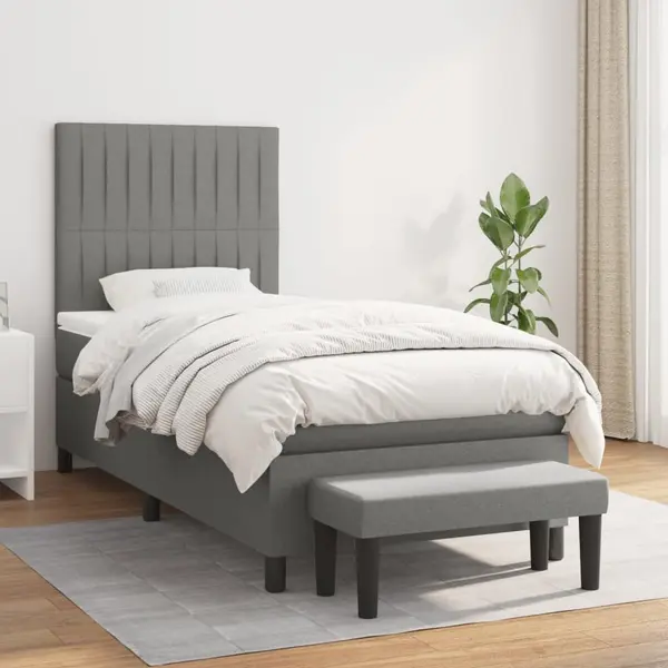 Gossi pat box spring cu saltea, gri inchis, 90x200 cm, textil