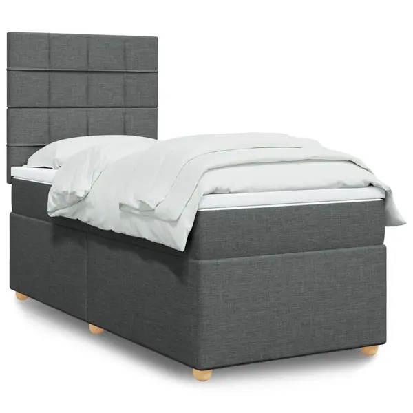 Gossi pat box spring cu saltea, gri inchis, 90x200 cm, textil