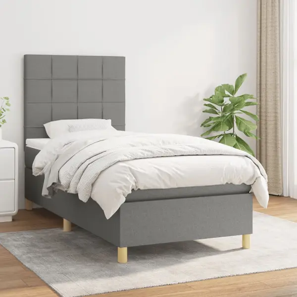 Gossi pat box spring cu saltea, gri inchis, 90x200 cm, textil