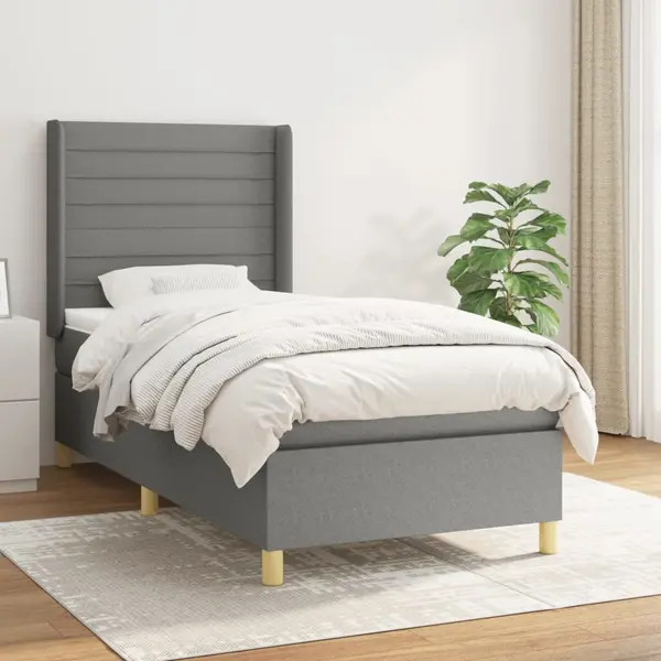 Gossi pat box spring cu saltea, gri inchis, 90x200 cm, textil