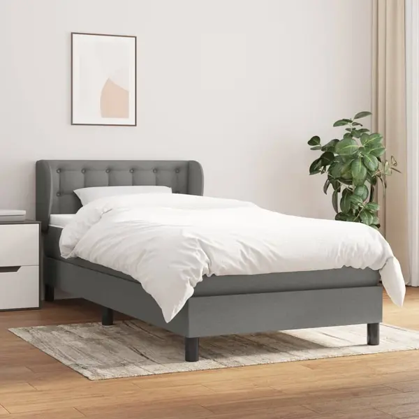 Gossi pat box spring cu saltea, gri inchis, 90x200 cm, textil