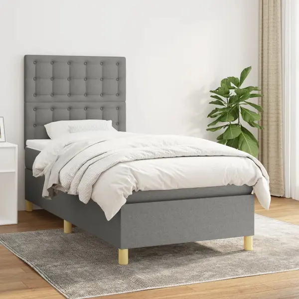 Gossi pat box spring cu saltea, gri inchis, 90x200 cm, textil