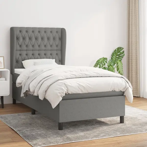 Gossi pat box spring cu saltea, gri inchis, 90x200 cm, textil