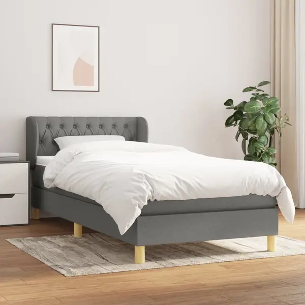 Gossi pat box spring cu saltea, gri inchis, 90x200 cm, textil