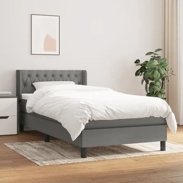 Gossi pat box spring cu saltea, gri inchis, 90x200 cm, textil