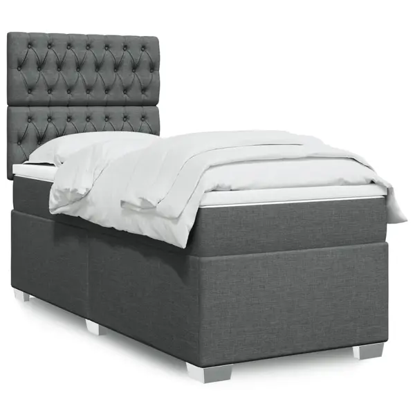 Gossi pat box spring cu saltea, gri inchis, 90x200 cm, textil