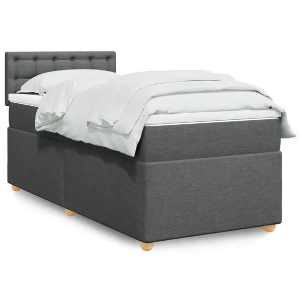 Gossi pat box spring cu saltea, gri inchis, 90x200 cm, textil