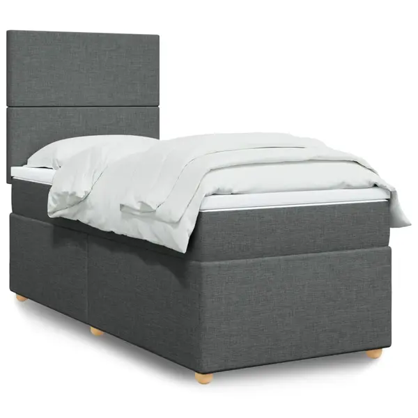 Gossi pat box spring cu saltea, gri inchis, 90x200 cm, textil