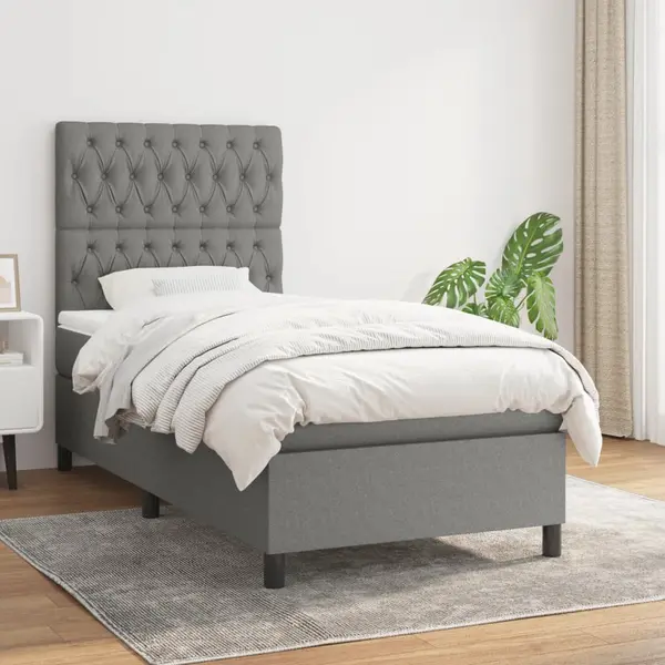 Gossi pat box spring cu saltea, gri inchis, 90x200 cm, textil