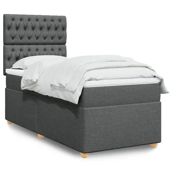 Gossi pat box spring cu saltea, gri inchis, 90x200 cm, textil