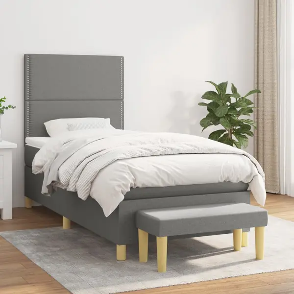 Gossi pat box spring cu saltea, gri inchis, 90x200 cm, textil