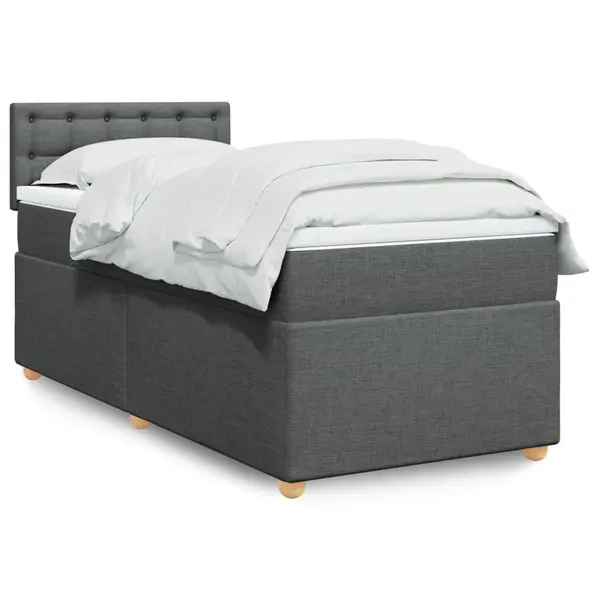Gossi pat box spring cu saltea, gri inchis, 90x200 cm, textil