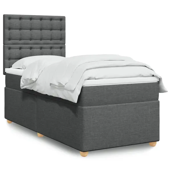 Gossi pat box spring cu saltea, gri inchis, 90x200 cm, textil
