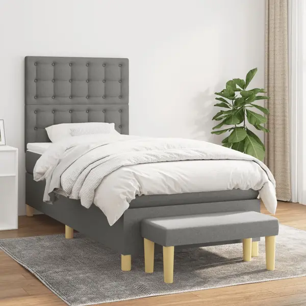 Gossi pat box spring cu saltea, gri inchis, 90x200 cm, textil