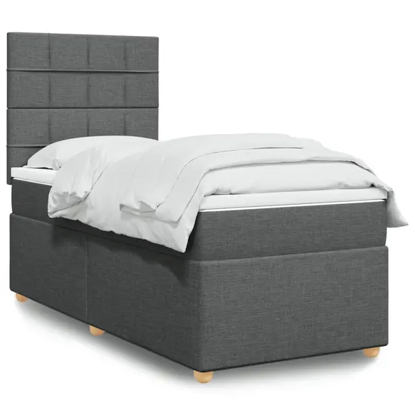 Gossi pat box spring cu saltea, gri inchis, 90x200 cm, textil