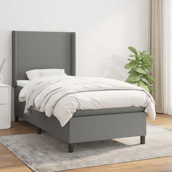 Gossi pat box spring cu saltea, gri inchis, 90x200 cm, textil
