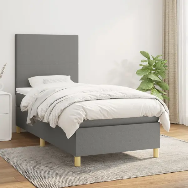 Gossi pat box spring cu saltea, gri inchis, 90x200 cm, textil