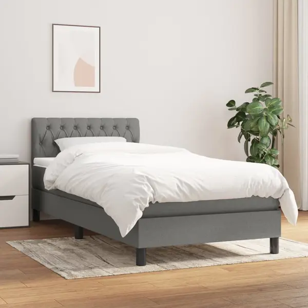 Gossi pat box spring cu saltea, gri inchis, 90x200 cm, textil
