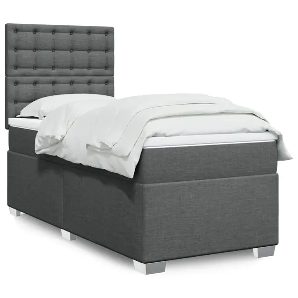 Gossi pat box spring cu saltea, gri inchis, 90x200 cm, textil