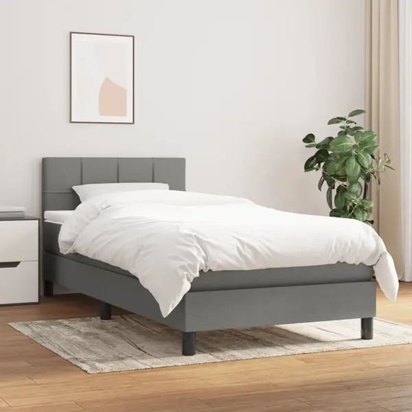 Gossi pat box spring cu saltea, gri inchis, 90x200 cm, textil
