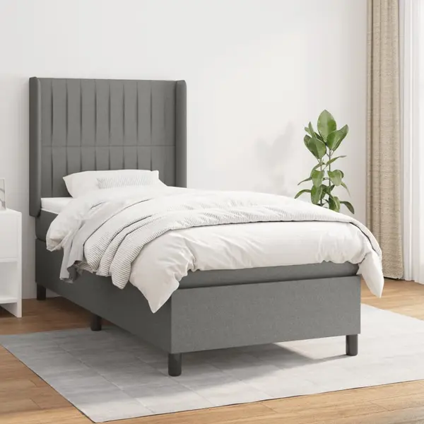 Gossi pat box spring cu saltea, gri inchis, 90x200 cm, textil