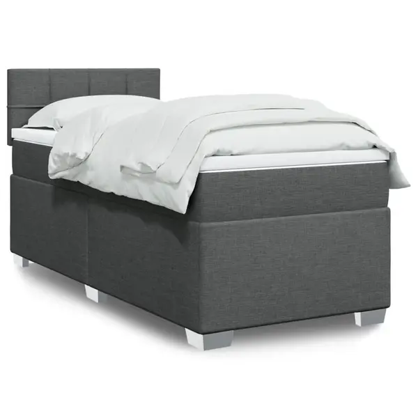 Gossi pat box spring cu saltea, gri inchis, 90x200 cm, textil