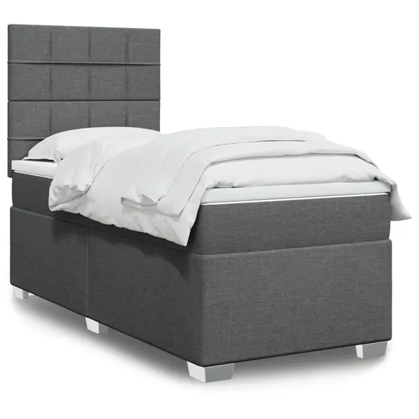 Gossi pat box spring cu saltea, gri inchis, 90x200 cm, textil