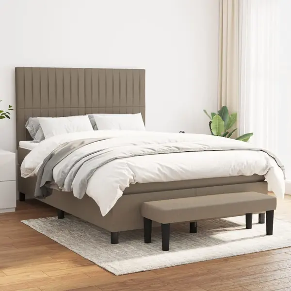 Gossi pat box spring cu saltea, gri taupe, 140x200 cm, textil