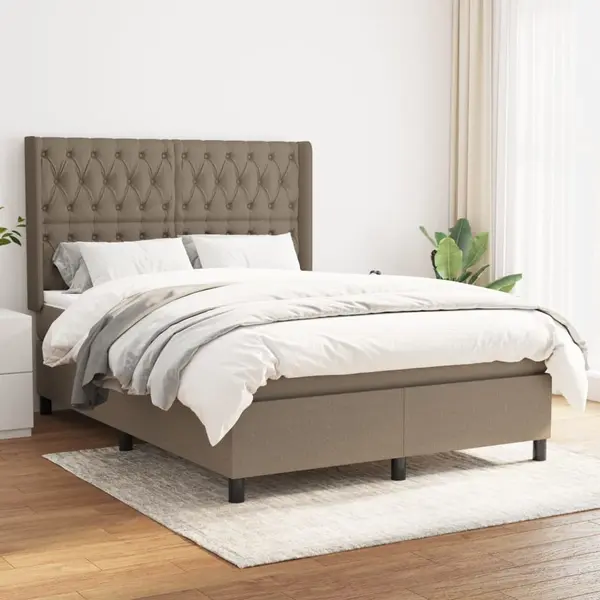 Gossi pat box spring cu saltea, gri taupe, 140x200 cm, textil