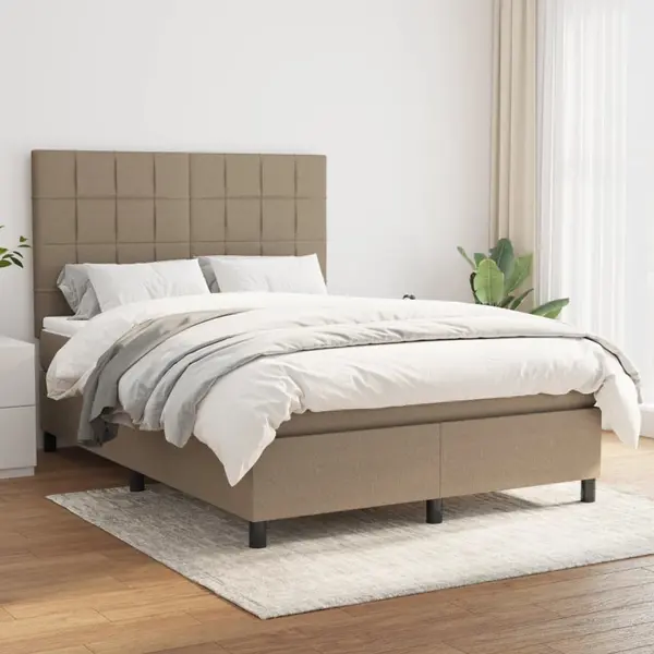 Gossi pat box spring cu saltea, gri taupe, 140x200 cm, textil