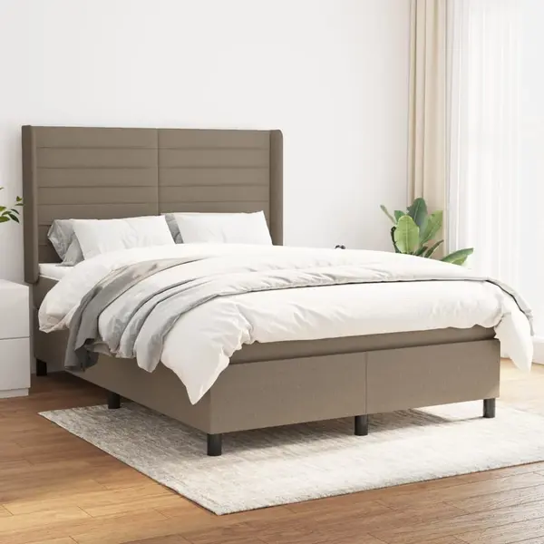 Gossi pat box spring cu saltea, gri taupe, 140x200 cm, textil