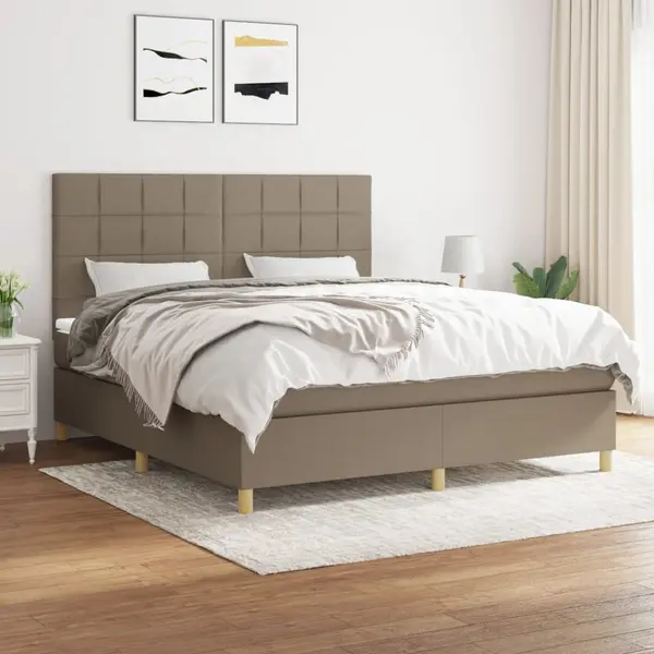 Gossi pat box spring cu saltea, gri taupe, 160x200 cm material textil