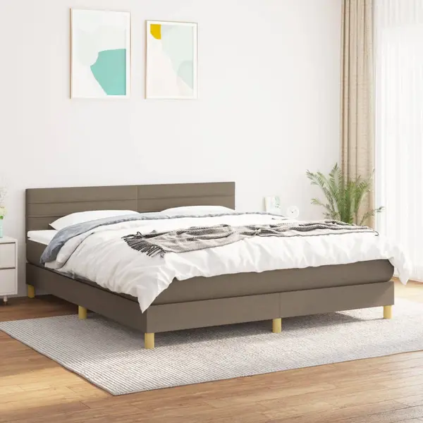 Gossi pat box spring cu saltea, gri taupe, 160x200 cm material textil