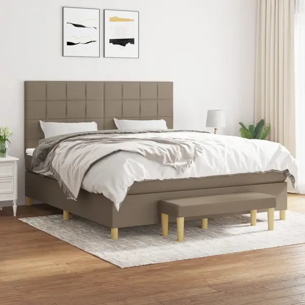 Gossi pat box spring cu saltea, gri taupe, 160x200 cm material textil