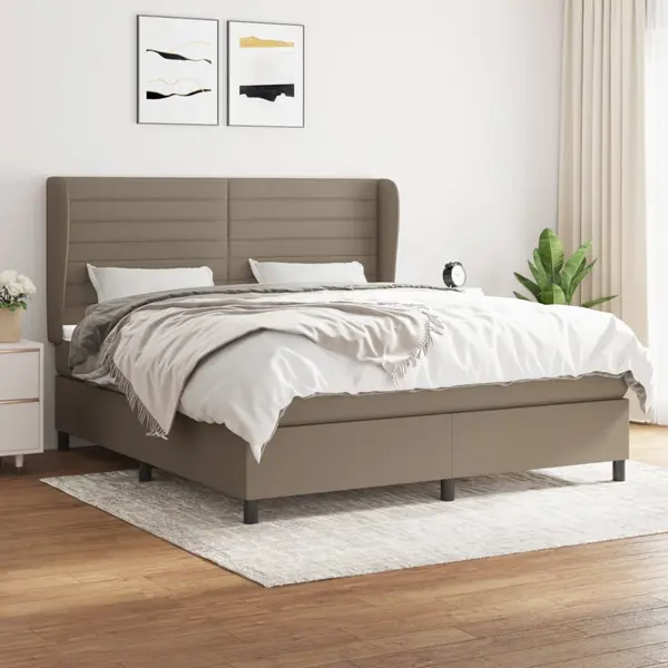 Gossi pat box spring cu saltea, gri taupe, 160x200 cm material textil