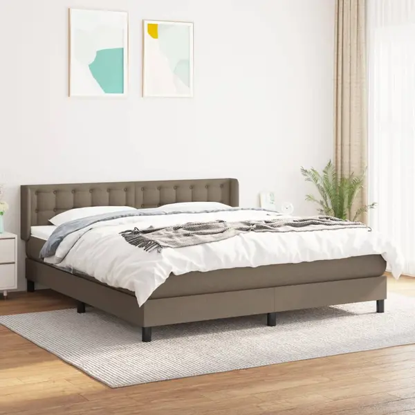 Gossi pat box spring cu saltea, gri taupe, 160x200 cm material textil