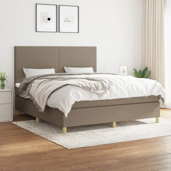 Gossi pat box spring cu saltea, gri taupe, 160x200 cm material textil