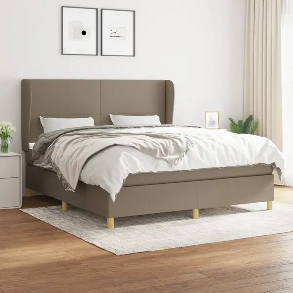 Gossi pat box spring cu saltea, gri taupe, 160x200 cm material textil