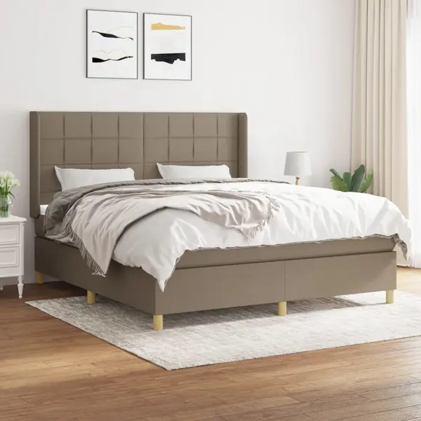 Gossi pat box spring cu saltea, gri taupe, 160x200 cm material textil