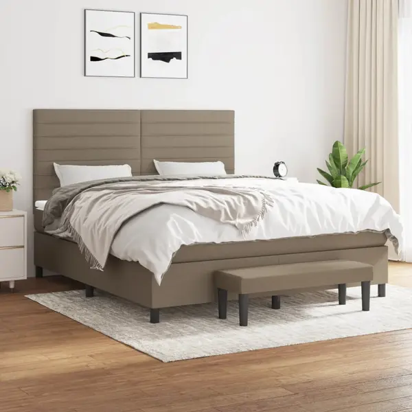 Gossi pat box spring cu saltea, gri taupe, 160x200 cm material textil