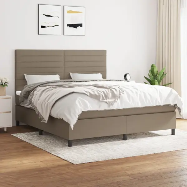 Gossi pat box spring cu saltea, gri taupe, 160x200 cm material textil