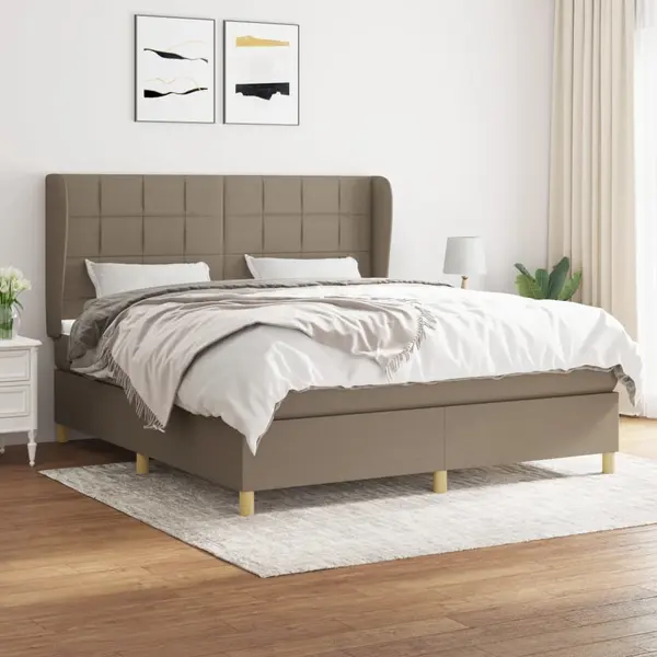 Gossi pat box spring cu saltea, gri taupe, 160x200 cm material textil