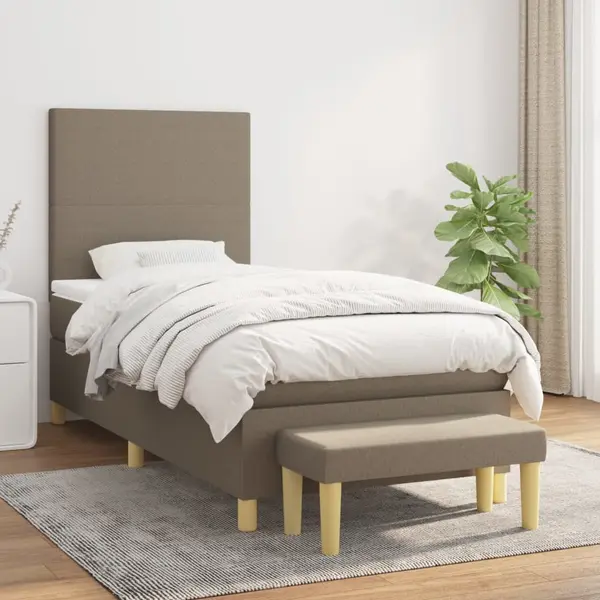 Gossi pat box spring cu saltea, gri taupe, 80x200 cm, textil