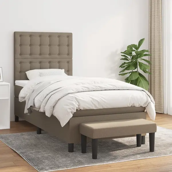 Gossi pat box spring cu saltea, gri taupe, 80x200 cm, textil