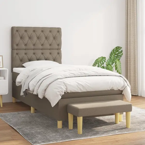 Gossi pat box spring cu saltea, gri taupe, 80x200 cm, textil